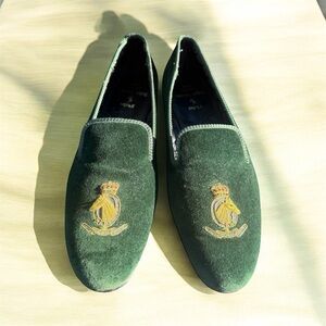 RARE! Vintage Polo Ralph Lauren Green Velvet Embroidered Vamp Smoking Slippers